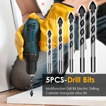 

5pcs Multifunction Drill Bit Set Electric Drilling Carbide Triangular Alloy Bit 5/6/8/10/12mm Diameter