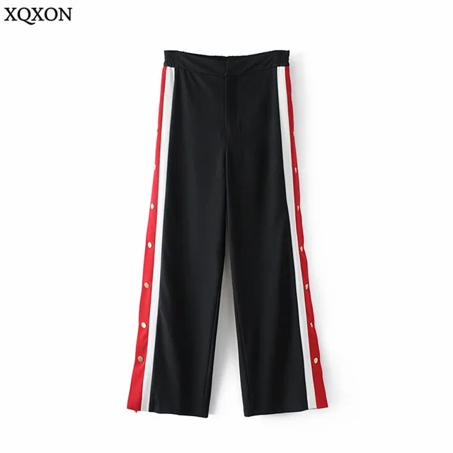 Pantaloni Cuciture High Lato Colore Bottoni Larghi Street Del Di n6WYgqHW