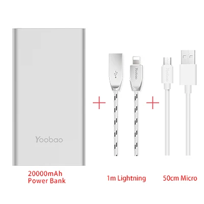 Yoobao A2 внешний аккумулятор 20000 мАч для Xiaomi Mi 2 USB быстрая зарядка портативный повербанк для samsung Galaxy S8 S7 S6 J3 телефон внешний аккумулятор - Цвет: silver add cable