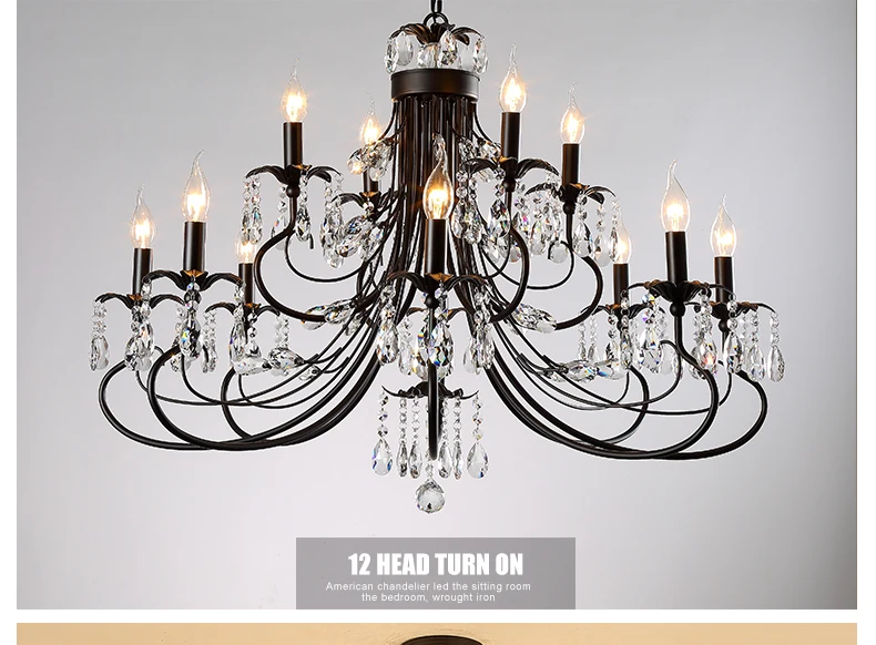 Antique Chandeliers Luminaires Home Black Iron Led Lighting Dining Room Luxury ceiling Bedroom Living Room Crystal Chandelier