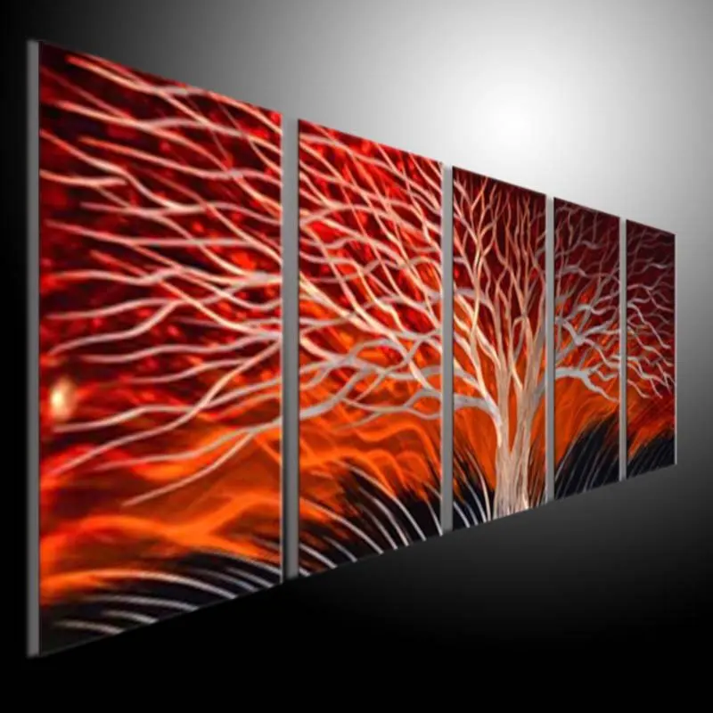 Metal Sculpture Wall Red Tree, METAL PAINTING original