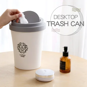 

ZOYUN Mini Cute Desk Trash Can Coffee Cup Shape Plastic Small Waste Bin Desktop Garbage Basket Table Dustbin Roll Swing With Lid