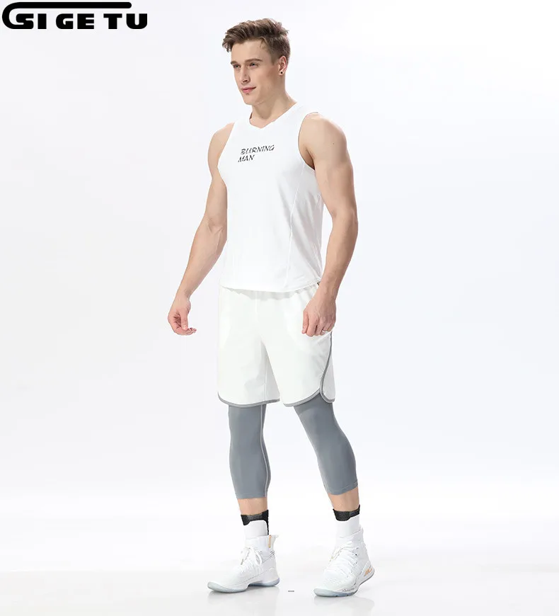 

2018 New Mens Sports Suits Running Clothes For Sleeveless vest Men Short Elasticity Tights Gym Fitness training wear 3pcs