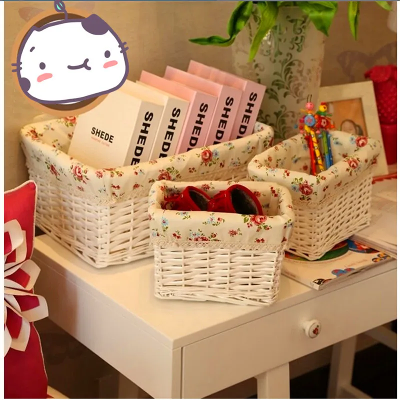 

3pcs/set Decorative White Wicker Storage Baskets Cosmetic Storage Box For Books Crafts Tins Furnishing Desktop Organizer