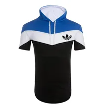 2019 Summer New Fashion Mens Short sleeve Hoodies Brand Men Tricolor Hooded  Sweatshirt   Hip Hop Mens Hoodie