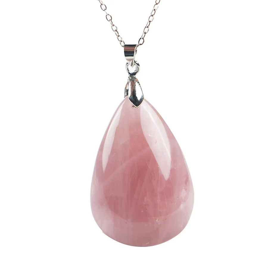 

Genuine Natural Gems Madagascar Pink Quartz Crystal Women Lady Charms Waterdrop Bead Pendant 28*26*12mm
