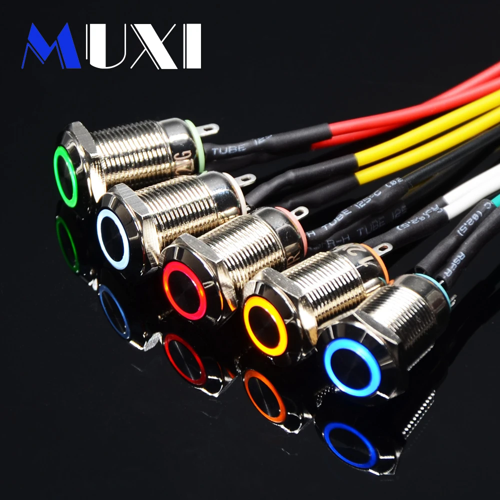 

1Pcs 12mm Self Reset Waterproof Metal Push Button Switch With LED light 3V 5V 6V 12V 24V 36V 48V 110V 220V RED BLUE GREEN