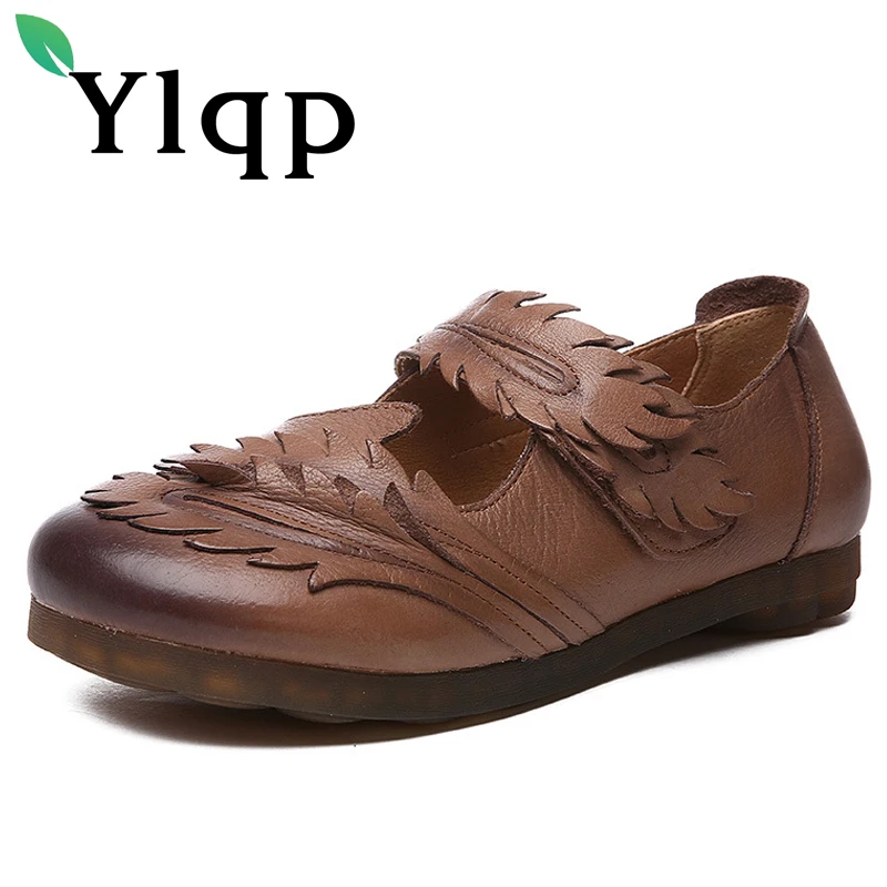 

Ylqp Genuine Leather Women Shoes Art Retro Handmade Shoes 2018 Autumn Cowhide Leather Soft Soles Flat Heels Comfortable Sneakers