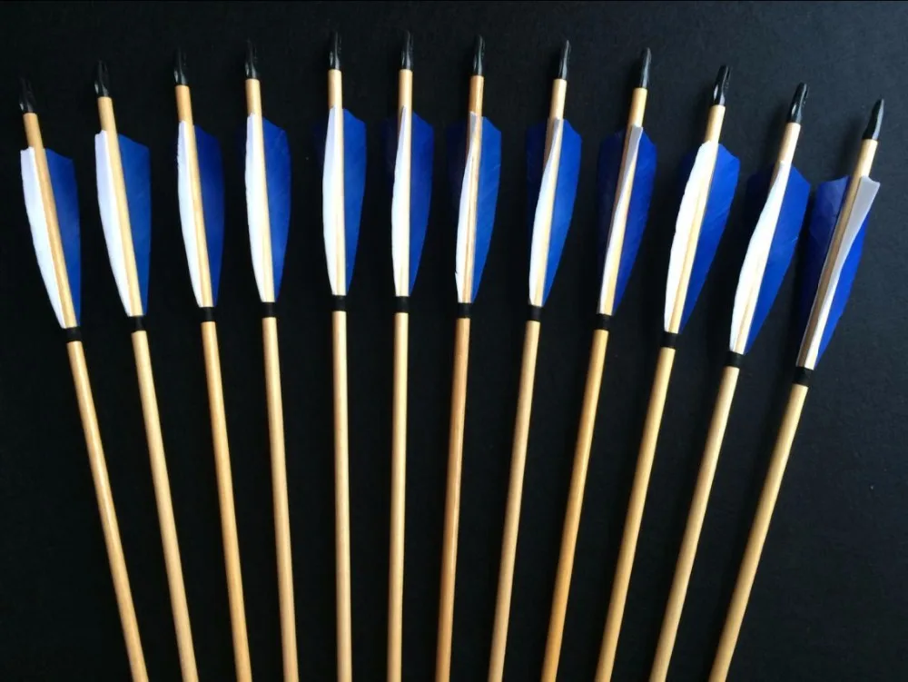 12PK China Traditional Gray Feathers Self Nock Bamboo Arrows For ...