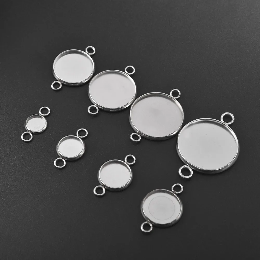 10pcs Double Loop Connector Round Cabochon Tray Base Bezel Setting DIY Supplies