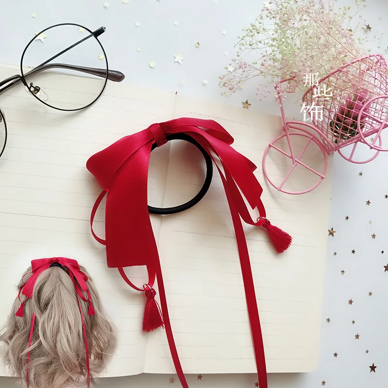 Японские руки для DIY волос темперамент девушка Сердце кисточкой бантик из тесьмы для волос круг Экспресс ноги веревка для волос - Цвет: Wine red