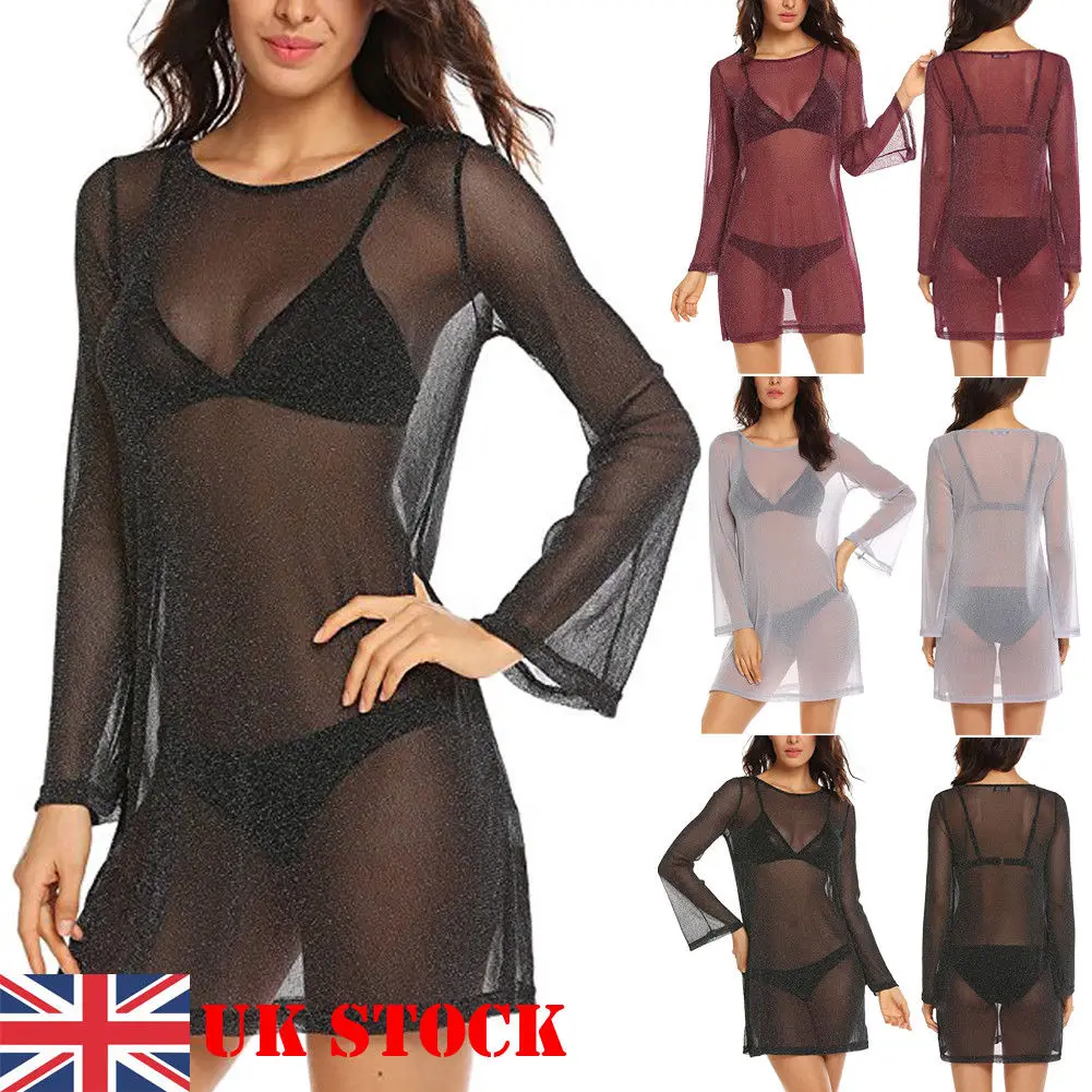 

New Women Sexy Beach Cover-Up Crochet Mesh See Through Swimwear Maxi Bikini Cover Ups Bathing Suit Mesh Beach Dress Tunic Robe