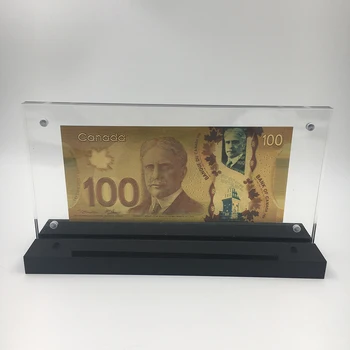 

100CAD Canadian Dollar Souvenir Plastic Banknote 24K Gold Plated Fake Money Collection Gift with nice acrylic display stand