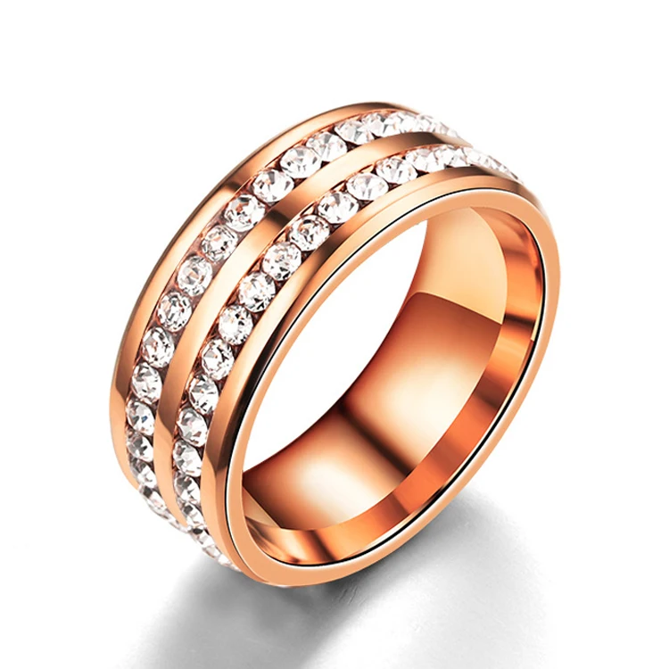 Золотой цвет кольцо из нержавеющей стали 316L титана стали обручальные кольца для мужчин и женщин ювелирные изделия Anillos sa924 - Цвет основного камня: rosegold