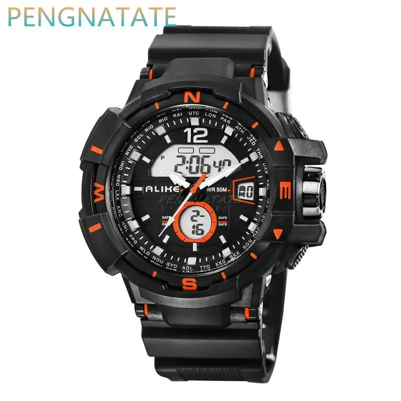 

New ALIKE Fashion Watches Men Sports Watch Digital Analog Man Multifunctional Alarm Military Watch Relogio Masculino PENGNATATE