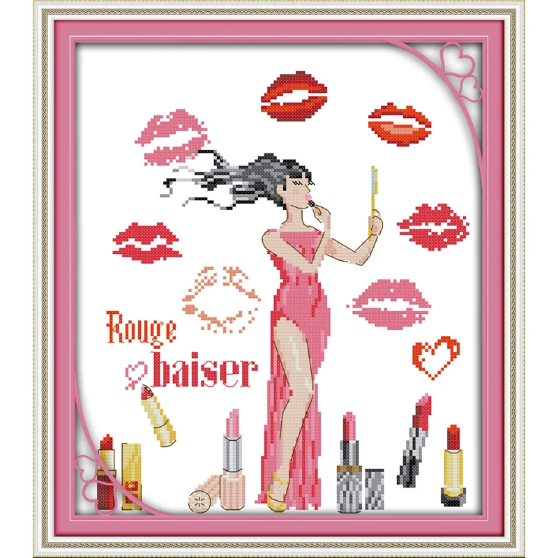 

The woman world - lipstick cartoon girl Cross Stitch paintings counted printed on canvas 14CT 11CT Needlework Set Embroidery diy