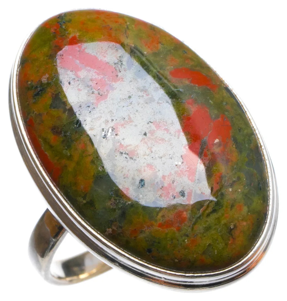 Natural Green Unakite Handmade Unique 925 Sterling Silver Ring, US size 7 X3138
