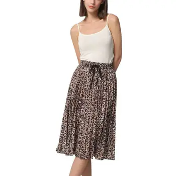 

Skirt Leopard Pleated Print Long Skirts Bow With High Waist Pleated Skirt Casual Women Skirt XL Summer Women