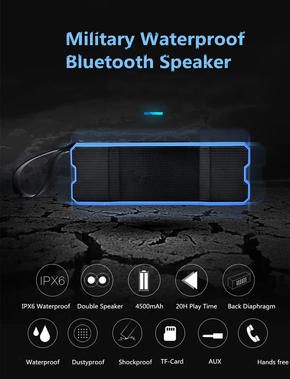 IPX6 Водонепроницаемый Bluetooth динамик открытый портативный беспроводной динамик с усиленным басом двойной 5 Вт драйверы/4500 мАч/60 часов воспроизведения