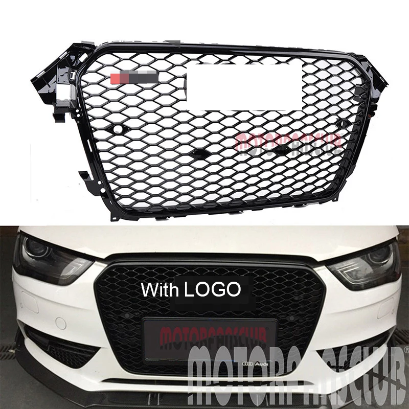 

1Pc Car Racing Grille For Audi A4 B8.5 Grill 2013-2015 S4 Style Logo Full Black Radiator Trim Front Bumper Modify Mesh Honeycomb