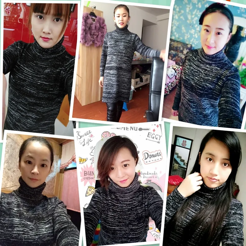 Пуловер средней длины с высоким воротом, свитер, женская одежда на осень и зиму, свободный женский теплый свитер, вязанное платье-рубашка