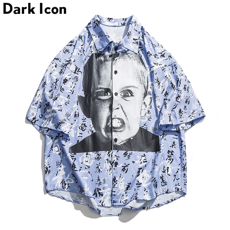 

Dark Icon Angry Boy Short Sleeve Shirts Men 2019 Summer New Fashion Turn-down Collar Men's Shirts Hip Hop Shirts
