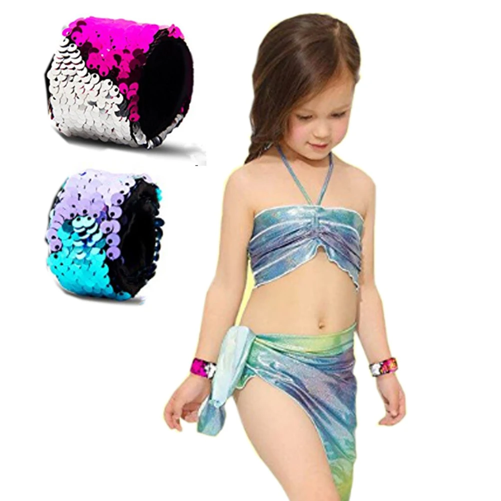 

PIXNOR Double Colors Sequin Slap Bracelets Fashion Wristband Party Wrist Strap for Kids Children Holiday Beach Party Favours