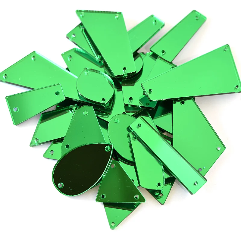 

50pcs Mix Size Emerald Color Sew On Mirror Rhinestones Flat Back Acrylic Gems Strass Clothes Appliques Sewing Stone F0031
