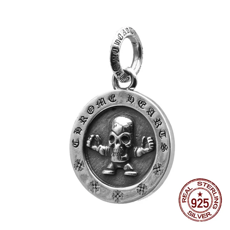 

925 sterling silver pendant jewelry punk wind wild letter skull round retro hip-hop personality fashion couple style to send hot