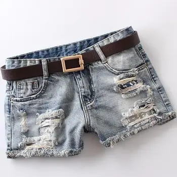 

2018 summer new fashion jeans shorts hole mid waist grinding white light color flash loose denim shorts plus size 2XL
