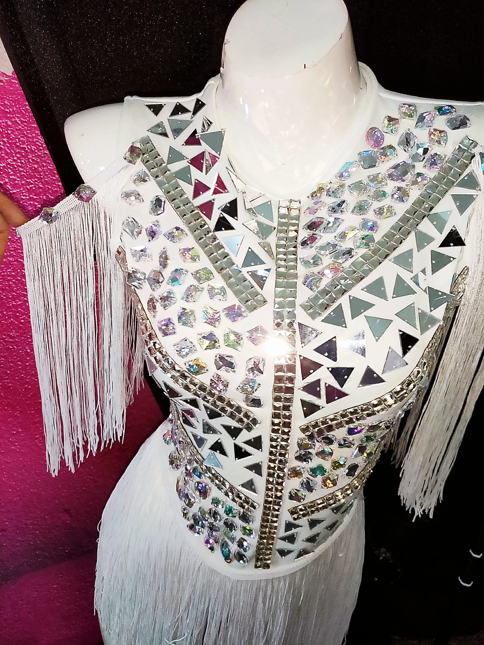 Модный зеркальный наряд со стразами женский певец DJ сценическое шоу серебристо-белая бахрома боди ds костюм для выступлений
