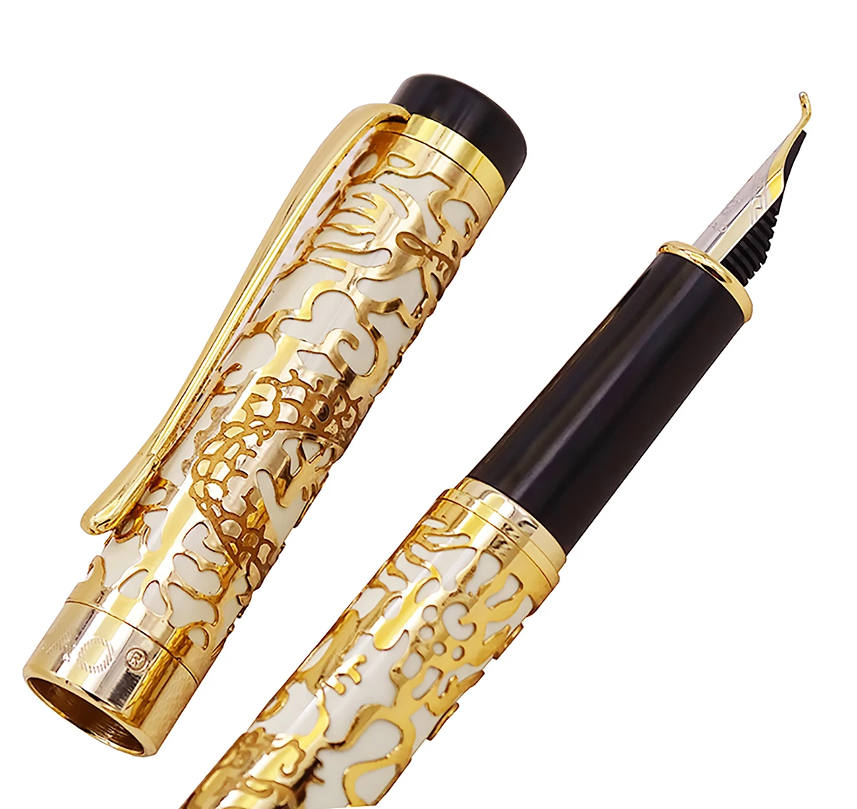 Jinhao 5000 винтажная Роскошная металлическая каллиграфическая авторучка изогнутое перо красивая текстура дракона резьба, золотая и белая офисная ручка