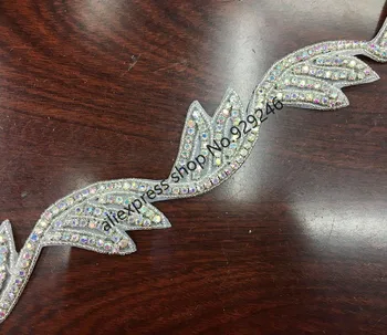 

free shipping 86cm/lot 4.5cm leaf AB crystal applique beautiful crystal chain yard trims fashion garment clothing decorations
