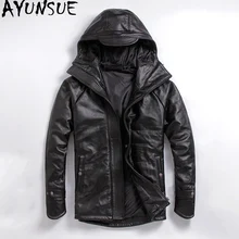 AYUNSUE, мужская куртка из натуральной воловьей кожи, осенне-зимнее пальто для мужчин с капюшоном, мотоциклетная куртка размера плюс, пальто из коровьей кожи, L-C-3
