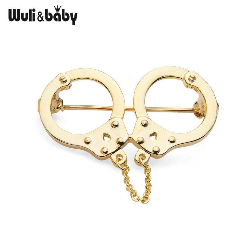 Wuli& baby, качественная полицейская брошь в виде наручников, булавки,, Новое поступление, броши в виде букета, рюкзак, брендовый дизайн, ювелирное изделие - Окраска металла: Gold