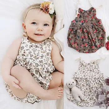 

Newborn Toddler Infant Baby Girl Sleeveless Strap Romper Jumpsuit+Headband Clothes Sunsuit Outfit