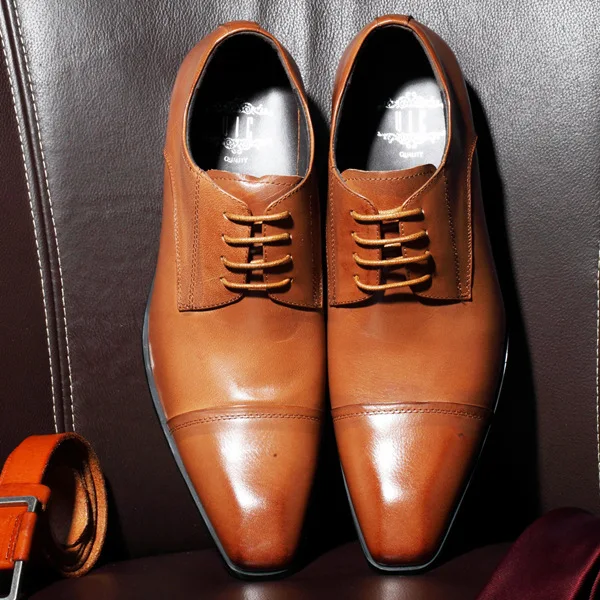

Men Yellow Fashion Square Toe Leather Shoes Men Wedding Party Dress Shoes Men's Office Shoes Lace Up