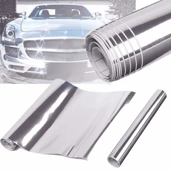 

1PC Graphics Decals 12" x 60'' Mirror Silver PVC Vinyl Wrap Film Car Sticker Decal Sheet Bubble Decals/Emblems/License Frames