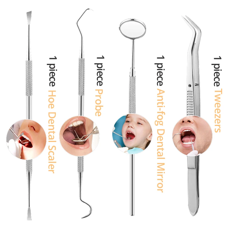 Стоматологическое зеркало из нержавеющей стали стоматологический набор инструментов зонд набор для ухода за зубами инструмент Пинцет Hoe серповидный скалер - Цвет: 4 PC