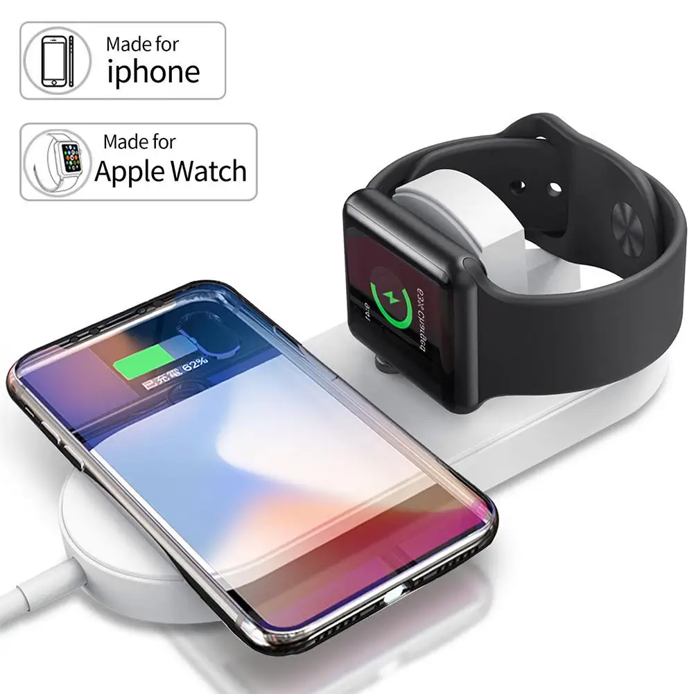 

2 in 1 QI Wireless Charger 7.5W Fast Charging Pad Quick Charge 2.0 for Apple Watch iPhone 8 X Samsung Galaxy S9 S8 S7 Edge r20