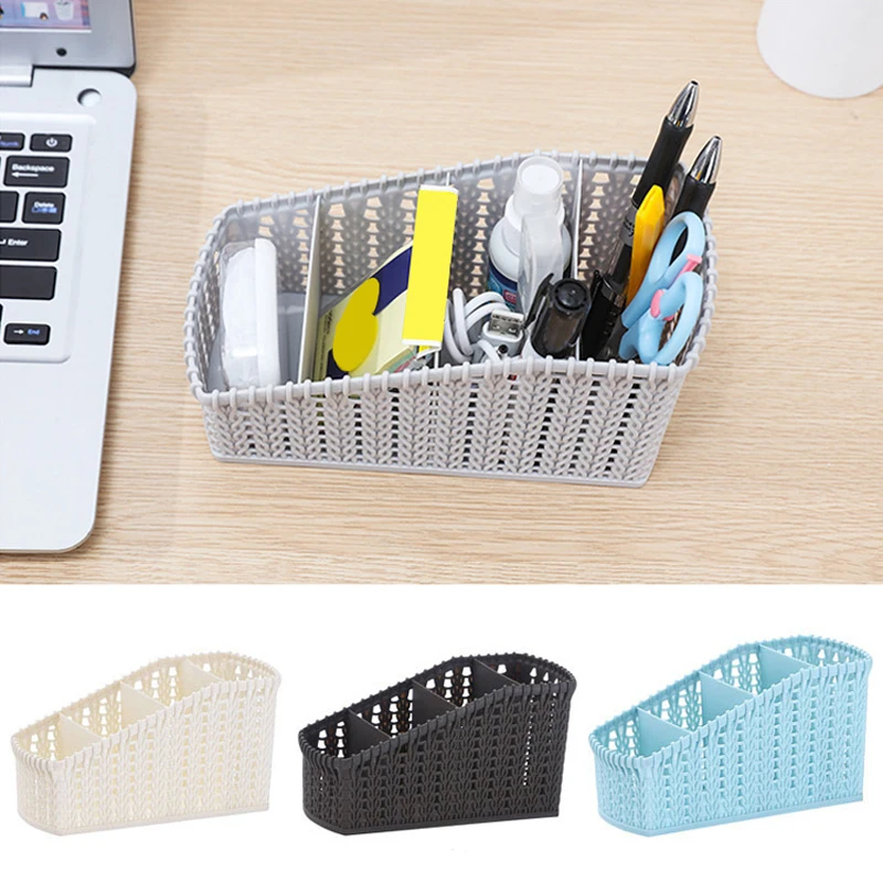 

High Quality Storage Box Case Imitation Rattan Desktop Multi Compartment For Cosmetic Remote Control