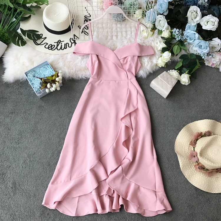 

2019 Spring and Summer Korean New High Waist Irregular Casual Dress Women Solid Color Vestidos De Fiesta F564
