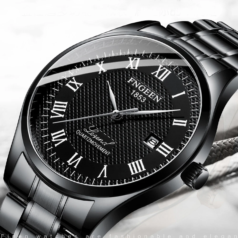 2019 Men's Watch Reloj Hombre Black Steel Waterproof Military Watch Man Hour Date Male Clock Erkek