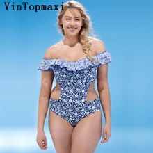 Большие размеры купальник Одна деталь цветочный ванный комплект для Для женщин с открытыми плечами для бассейна или пляжа Винтаж Купальщица женские купальники