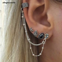 4 unid/set retro bohemio estilo corona gotas de agua cadena pendientes de moda para las mujeres oreja Cuff con cadena Set pendientes Brincos 2017