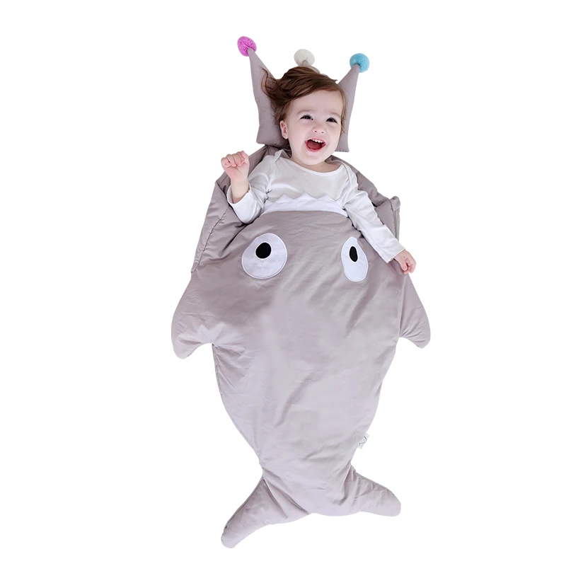 Cute Shark Baby Sleeping Bag Toddler Stroller Sleep Sack for Babies 0-12 Months, 95*54cm, Crown Design Pillow for Your Choice