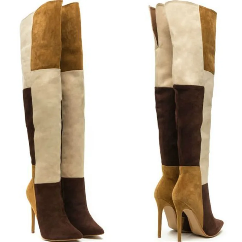 navy suede knee high boots womens