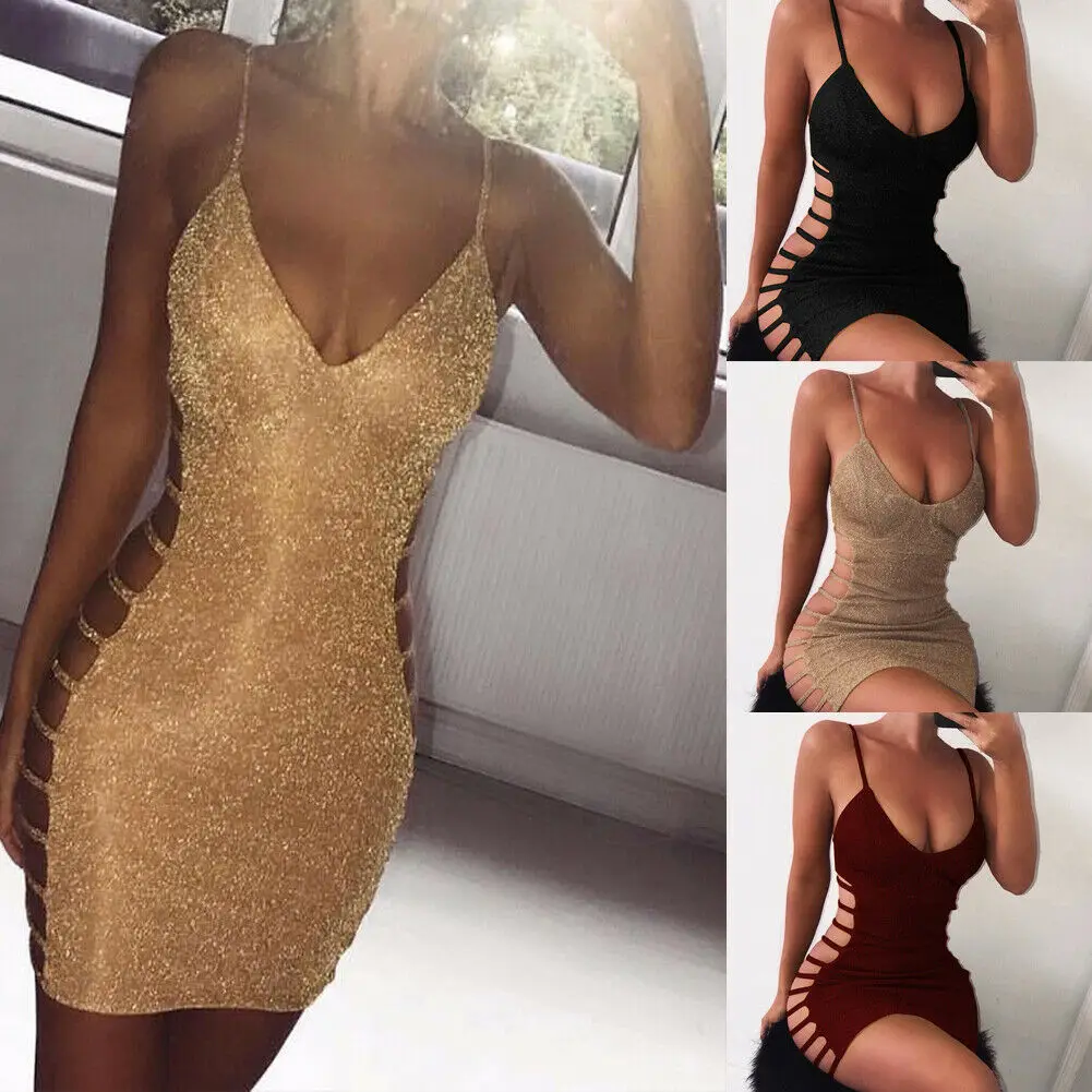 

Women‘s V-neck Ladies Bodycon Camis Sexy Evening Party Club Camis Tank Tops 2019 Hot Solid Hollow Out