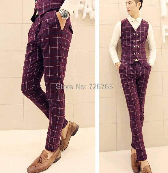 New Men's Retro Plaid Checked Purple Quality Slim Fit Winter Casual