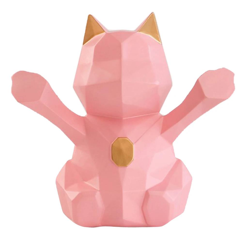 3D Abstract Art Geometric Fortune Lucky Cat Sculpture Resin Animal Statue Figurines Feng Shui Decor
